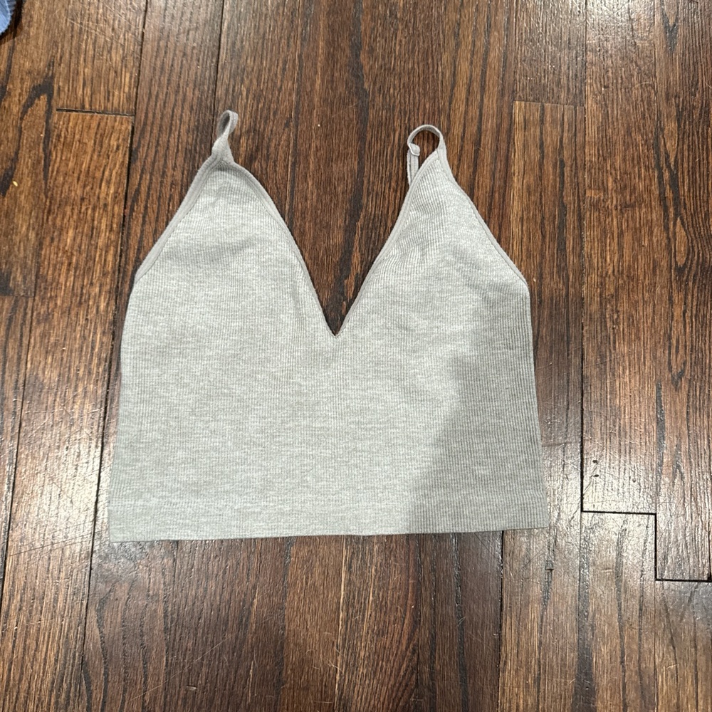 Gray Knit V-Neck Crop Top